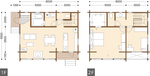 総2階建て Ie 40南側の大きな窓とオープンな間取りが特長 ログハウスのtalo